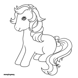 Size: 736x736 | Tagged: safe, artist:moogleymog, bubbles (g1), seashell (g1), earth pony, pony, g1, adorabubbles, black and white, bow, coloring page, cute, female, g1 adorashell, grayscale, lineart, mare, monochrome, simple background, smiling, tail, tail bow, white background