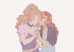 Size: 2423x1694 | Tagged: safe, artist:stummm, adagio dazzle, sunset shimmer, equestria girls, g4, eyes closed, female, holding hands, lesbian, ship:sunsagio, shipping, simple background, sketch, smiling
