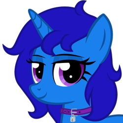 Size: 469x469 | Tagged: safe, artist:the smiling pony, oc, oc only, oc:delly, pony, unicorn, g4, .svg available, collar, female, lidded eyes, looking at you, simple background, smiling, solo, svg, transparent background, vector