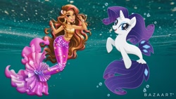 Size: 2048x1152 | Tagged: safe, artist:user15432, rarity, mermaid, pony, seapony (g4), unicorn, g4, my little pony: the movie, barely pony related, bracelet, bubble, crossover, ear piercing, earring, fins, fish tail, jewelry, mermaid high, mermaid tail, mermarity, piercing, seaponified, seapony rarity, searra (mermaid high), species swap, tail, underwater