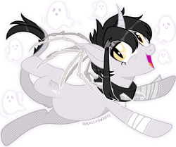 Size: 3936x3295 | Tagged: safe, artist:kellysweet1, oc, oc only, oc:grimm fable, alicorn, ghost, pony, undead, alicorn oc, bandage, choker, commission, deaf, eyebrow piercing, eyeshadow, female, high res, horn, leonine tail, makeup, mare, open mouth, piercing, simple background, solo, soul, souls, spiked choker, tail, transparent background, wings