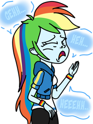 Size: 1024x1366 | Tagged: safe, artist:proponypal, rainbow dash, dashing through the mall, equestria girls, equestria girls specials, g4, my little pony equestria girls: better together, my little pony equestria girls: holidays unwrapped, clothes, eyes closed, female, nostril flare, nostrils, pre sneeze, simple background, sneezing, snot, solo, text, transparent background
