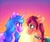 Size: 2048x1714 | Tagged: safe, artist:puppychomp, izzy moonbow, sunny starscout, earth pony, pony, unicorn, g5, my little pony: a new generation, spoiler:my little pony: a new generation, duo, female, heart eyes, lesbian, looking at each other, mare, ship:moonscout, shipping, smiling, smiling at each other, watermark, wingding eyes