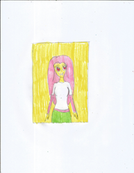 Size: 1700x2200 | Tagged: safe, artist:justinandrew1984, fluttershy, undead, vampire, equestria girls, g4, clothes, flutterbat, race swap, solo, traditional art