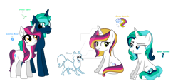 Size: 1280x603 | Tagged: safe, artist:hate-love12, oc, oc:antartica snow, oc:aurora australis, oc:aurora borealis, oc:polaris light, dog, pony, unicorn, deviantart watermark, female, male, mare, obtrusive watermark, simple background, stallion, transparent background, watermark