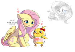 Size: 1000x700 | Tagged: safe, artist:dddreamdraw, fluttershy, bird, chicken, pegasus, pony, g4, blushing, can, can your pet, chicken meat, crying, duo, female, food, implied death, meat, open mouth, runny nose, simple background, teary eyes, this ended in tears, vannamelon, white background