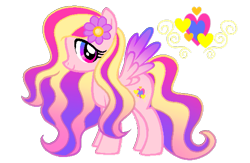 Size: 615x402 | Tagged: safe, artist:madlilon2051, oc, oc only, pegasus, pony, base used, female, flower, flower in hair, full body, gradient eyes, mare, multicolored mane, multicolored tail, pegasus oc, show accurate, simple background, smiling, solo, spread wings, standing, tail, transparent background, wings