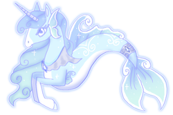 Size: 1070x716 | Tagged: safe, artist:jahpan, oc, oc only, seapony (g4), unicorn, blue mane, dorsal fin, female, fins, fish tail, flowing mane, flowing tail, gem, horn, jewelry, regalia, seaponified, simple background, solo, sparkles, species swap, tail, transparent background