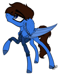 Size: 1450x1843 | Tagged: safe, artist:beamybutt, oc, oc only, pegasus, pony, clothes, colored hooves, ear fluff, looking up, male, pegasus oc, raised hoof, simple background, stallion, transparent background, wings
