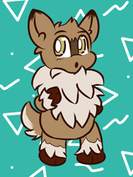 Size: 768x1024 | Tagged: safe, artist:tranzmuteproductions, oc, oc only, oc:cinder, deer, deer pony, original species, :o, abstract background, bipedal, chest fluff, male, open mouth, solo, unshorn fetlocks