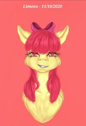 Size: 529x768 | Tagged: safe, artist:limeox1, apple bloom, earth pony, pony, g4, bust, female, filly, portrait, simple background, solo
