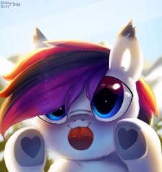 Size: 2976x3149 | Tagged: safe, artist:enderselyatdark, oc, oc only, oc:lance, pony, chibi, cute, heart, high res, hoof heart, licking, licking the fourth wall, solo, tongue out
