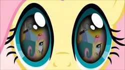 Size: 1280x720 | Tagged: safe, screencap, discord, fluttershy, draconequus, pegasus, pony, g4, keep calm and flutter on, magical mystery cure, season 3, a true true friend, eye, eye reflection, eyes, female, flashback, male, mare, reflection, solo