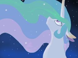 Size: 2310x1730 | Tagged: safe, artist:frozenfarron, princess celestia, alicorn, pony, g4, female, looking up, missing accessory, night, night sky, sky, solo