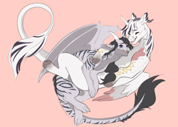 Size: 4200x3000 | Tagged: safe, artist:vasenka_1337, oc, oc:ryeth, oc:yiazmat, draconequus, dragon, draconequus oc, dragon oc, dragoness, female, horn, horns, scales, snuggling