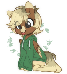 Size: 591x654 | Tagged: safe, artist:stablegrass, oc, oc:socks, pegasus, pony, blonde hair, blonde mane, clothes, cute, cuteness overload, female, simple background, sweatshirt, tongue out, white background