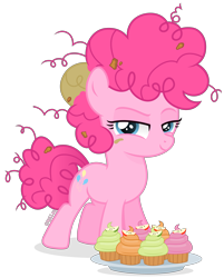 Size: 3111x3876 | Tagged: safe, artist:cirillaq, pinkie pie, earth pony, pony, g4, cupcake, female, filly, filly pinkie pie, food, high res, messy mane, pink mane, pink tail, shadow, simple background, smiling, solo, standing, tail, transparent background, younger