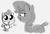 Size: 2210x1522 | Tagged: safe, artist:heretichesh, part of a set, rarity, oc, oc:cocolt, earth pony, pony, unicorn, g4, colt, dialogue, duo, female, introduction, looking at each other, male, mare, monochrome, sketch, waving