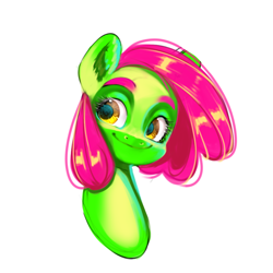 Size: 1000x1000 | Tagged: safe, artist:505p0ni, oc, oc only, earth pony, pony, bust, cute, female, green, pink hair, random, simple background, smiling, solo, white background, yellow eyes