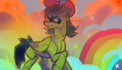 Size: 2340x1340 | Tagged: safe, artist:sydak, oc, oc only, pegasus, pony, bow, female, hair bow, mare, rainbow, sketch, solo