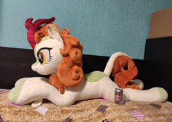 Size: 1498x1060 | Tagged: safe, artist:gingerale2016, autumn blaze, kirin, g4, can, craft, dr. pepper, female, irl, lying down, photo, plushie, prone, solo