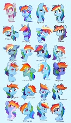 Size: 2382x4096 | Tagged: safe, artist:chub-wub, rainbow dash, pegasus, pony, g4, alternate hairstyle, blue background, eye clipping through hair, eyebrows, eyebrows visible through hair, female, grin, high res, male, mare, markings, open mouth, rainbow blitz, redesign, rule 63, simple background, smiling, solo, stallion, style emulation
