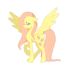 Size: 2048x2048 | Tagged: safe, artist:0gres, fluttershy, pegasus, pony, g4, female, floppy ears, high res, looking at you, mare, profile, raised hoof, simple background, smiling, solo, spread wings, standing, transparent background, wings