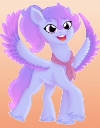 Size: 960x1224 | Tagged: safe, artist:c-the-bad-girl, oc, oc only, oc:chirpy eyewitness, pegasus, pony, g5, my little pony: a new generation, female, gradient background, open mouth, pegasus oc, simple background