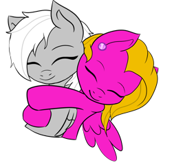 Size: 900x873 | Tagged: safe, oc, oc only, oc:silver edge, oc:wild strykes, pegasus, pony, female, hug, simple background, transparent background