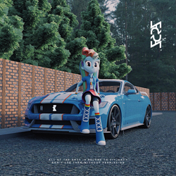 Size: 1085x1085 | Tagged: safe, artist:creatorofpony, artist:ziy_onyx, rainbow dash, equestria girls, g4, 3d, blender, blender cycles, boots, car, clothes, female, ford, ford mustang, looking at you, not sfm, rainbow socks, shoes, sitting, smiling, smiling at you, socks, solo, striped socks