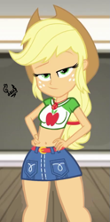 Size: 299x602 | Tagged: safe, artist:flutteryaylove, edit, edited screencap, screencap, applejack, equestria girls, g4, belly button, breasts, clothes, female, miniskirt, skirt, solo