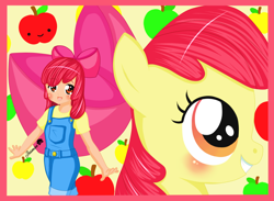 Size: 1024x750 | Tagged: safe, artist:jasmine-lotus, apple bloom, earth pony, human, pony, g4, blushing, female, filly, humanized