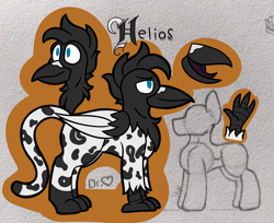 Size: 2758x2248 | Tagged: safe, artist:drheartdoodles, oc, oc:helios, griffon, beak, high res, purple tongue, reference sheet, talons, tongue out, wings