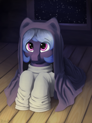 Size: 2250x3000 | Tagged: safe, artist:stardustspix, oc, oc only, oc:kyanite arc, pony, blanket, clothes, cute, high res, male, oversized clothes, solo, sweater, wood