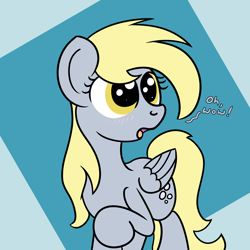 Size: 2000x2000 | Tagged: safe, artist:dafiltafish, derpy hooves, pegasus, pony, g4, blushing, cute, derpabetes, female, high res, solo, text