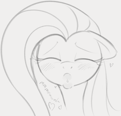 Size: 840x801 | Tagged: safe, artist:dotkwa, fluttershy, pegasus, pony, g4, blushing, bust, cute, eyes closed, female, floating heart, floppy ears, grayscale, heart, kissy face, mare, monochrome, shyabetes, sketch, solo