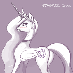 Size: 1200x1200 | Tagged: safe, artist:johnjoseco, edit, editor:kalthakar, princess celestia, pony, princess molestia, g4, big lips, big sexy, blushing, butt, concave belly, crown, female, folded wings, jewelry, large butt, lips, mare, plot, purple background, regalia, sexy, simple background, skinny, solo, thin, wings