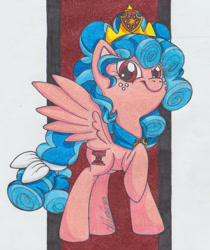 Size: 1280x1525 | Tagged: safe, artist:rhythm-is-best-pony, cozy glow, pegasus, pony, g4, crown, female, filly, jewelry, raised hoof, regalia, solo, traditional art