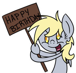 Size: 1149x1096 | Tagged: safe, artist:cuttycommando, derpy hooves, pony, unicorn, g4, female, sign, simple background, solo, transparent background