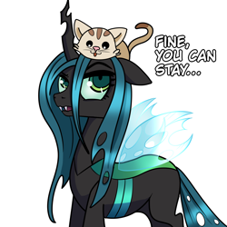 Size: 2000x2000 | Tagged: safe, artist:plaguemare, queen chrysalis, cat, changeling, changeling queen, g4, dialogue, drawthread, female, high res, horn, request, wings