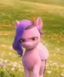 Size: 236x282 | Tagged: safe, screencap, pipp petals, pegasus, pony, g5, my little pony: a new generation, spoiler:my little pony: a new generation, adorapipp, angry, animated, cropped, cute, female, gif, grass, grass field, madorable, mare, pipp petals is not amused, solo, unamused