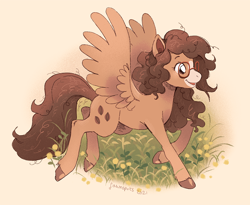 Size: 1000x821 | Tagged: safe, artist:clovenfawn, oc, oc only, oc:coffee bean, pegasus, pony, female, glasses, partial background, running, solo, spread wings, wings