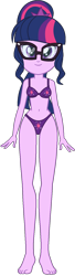 Size: 438x1606 | Tagged: safe, artist:invisibleink, sci-twi, twilight sparkle, equestria girls, g4, bare shoulders, barefoot, belly button, bra, breasts, clothes, cutie mark, feet, female, glasses, looking at you, panties, simple background, sleeveless, solo, transparent background, underwear, vector