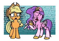Size: 2892x2025 | Tagged: safe, artist:pirill, applejack, pipp petals, earth pony, pegasus, pony, g5, my little pony: a new generation, ..., digital art, female, high res, mare, mlp fim's eleventh anniversary, phone, standing, talking, text