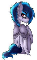 Size: 677x1082 | Tagged: safe, artist:beamybutt, oc, oc only, pegasus, pony, colored wings, ear fluff, looking back, male, pegasus oc, simple background, sitting, solo, stallion, transparent background, two toned wings, wings