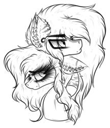 Size: 1855x2143 | Tagged: safe, artist:beamybutt, oc, oc only, oc:bluebell, earth pony, pony, duo, ear fluff, ear piercing, earring, earth pony oc, eyelashes, female, jewelry, lineart, male, mare, monochrome, piercing, simple background, smiling, stallion, white background
