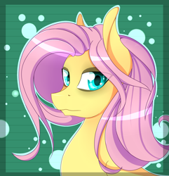 Size: 1950x2022 | Tagged: safe, artist:herusann, fluttershy, pegasus, pony, g4, abstract background, bust, eyeliner, female, looking at you, makeup, mare, outline, portrait, solo, three quarter view