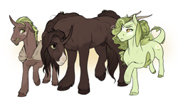 Size: 1600x959 | Tagged: safe, artist:royvdhel-art, oc, oc only, pony, unicorn, curved horn, female, horn, male, mare, raised hoof, simple background, stallion, unicorn oc, white background