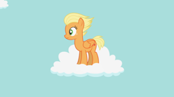 Size: 852x477 | Tagged: safe, artist:agrol, applejack, pegasus, pony, let's start the game, g4, alternate hairstyle, cloud, female, flapplejack, hairstyle, on a cloud, race swap, standing on a cloud, youtube link