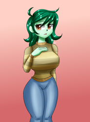 Size: 1400x1900 | Tagged: safe, artist:zachc, wallflower blush, equestria girls, g4, big breasts, breasts, busty wallflower blush, clothes, curvy, female, gradient background, hourglass figure, looking at you, solo, sweater